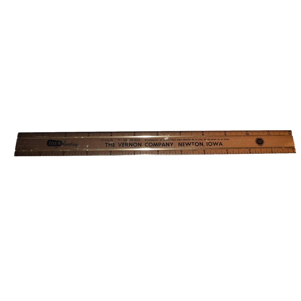 Vtg Vernon‎ company Newton Iowa Advertising Metal 12" Ruler